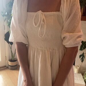 100% Organic Cotton Gauze Square Neck Midi Dress by Quince in White ~ Medium